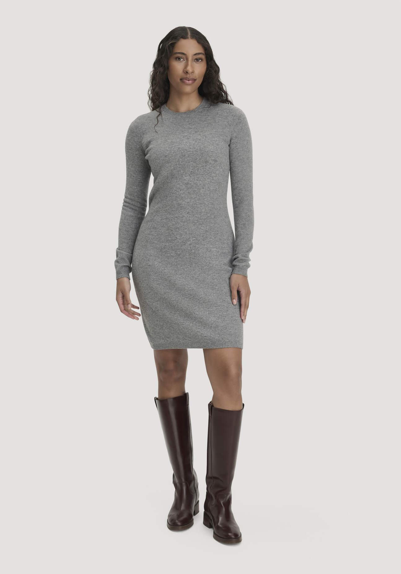 hessnatur Damen Strickkleid Regular aus Bio-Schurwolle mit Cashmere - grau GrösseXL
