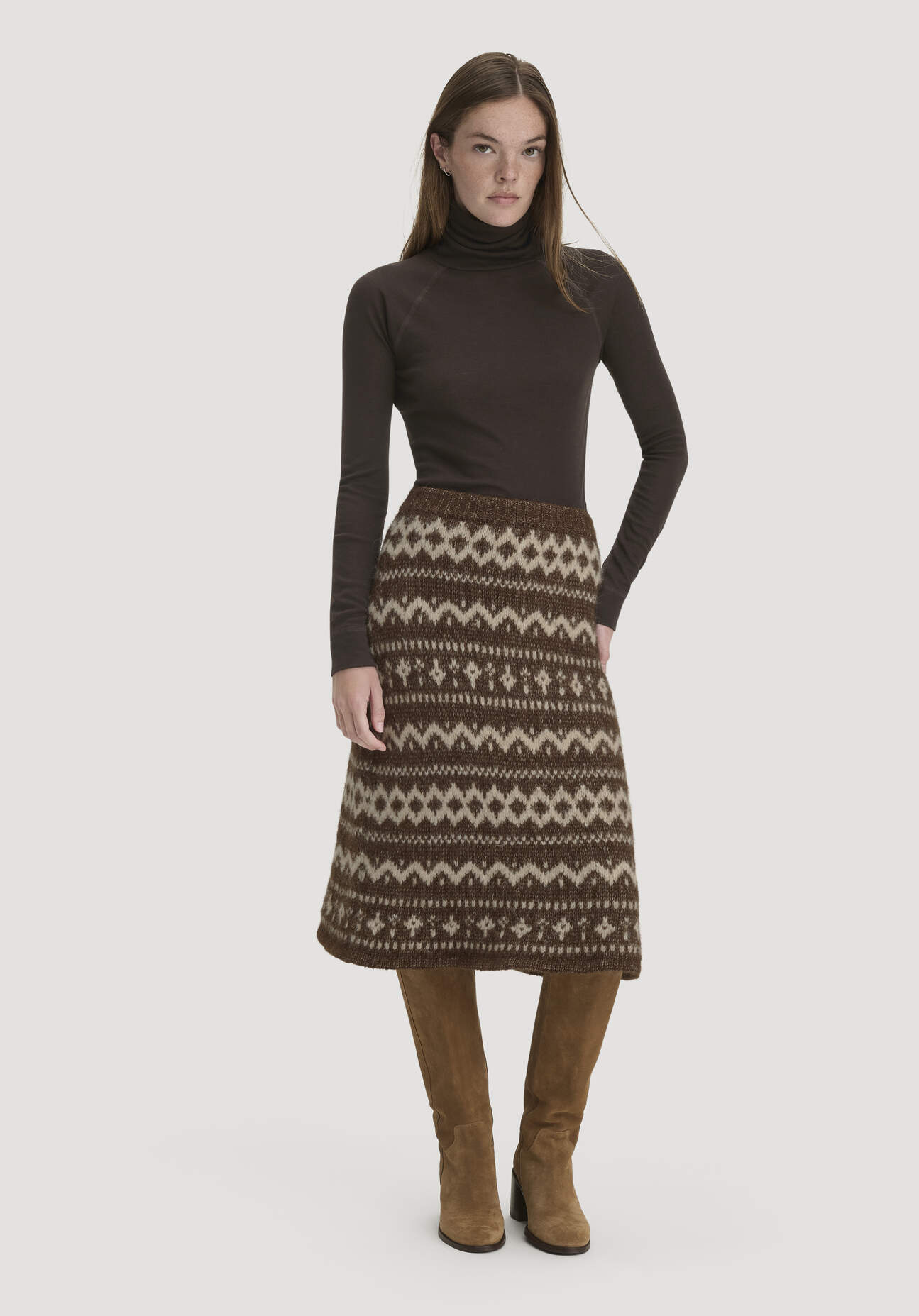 hessnatur Damen Strickrock Relaxed aus Alpaka mit Bio-Baumwolle - braun - Größe M