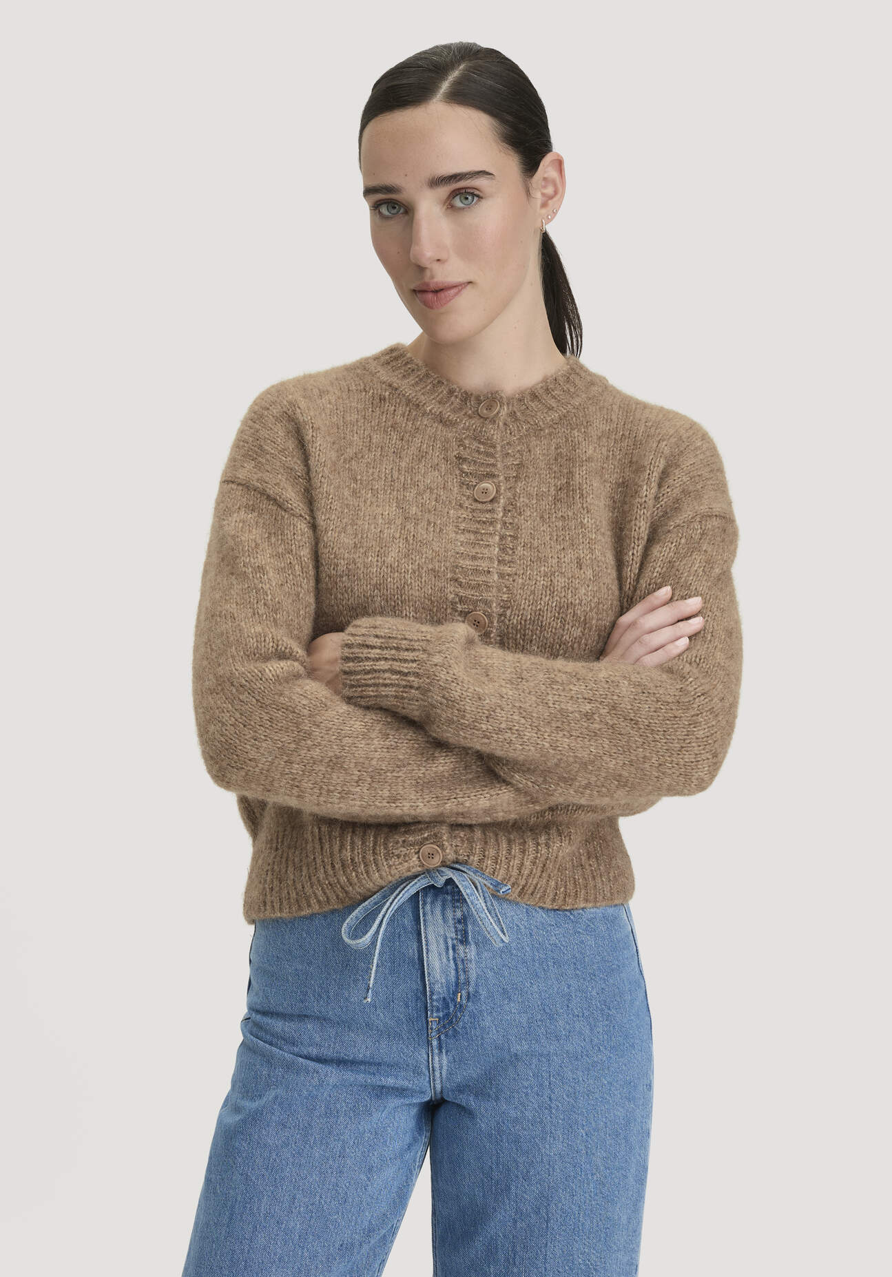 hessnatur Damen Strickjacke Relaxed aus Alpaka und Bio-Baumwolle - braun GrösseL