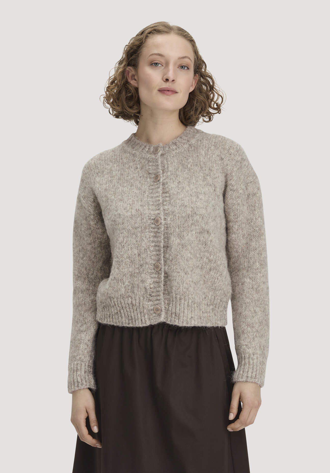 hessnatur Damen Strickjacke Relaxed aus Alpaka und Bio-Baumwolle - grau GrösseL