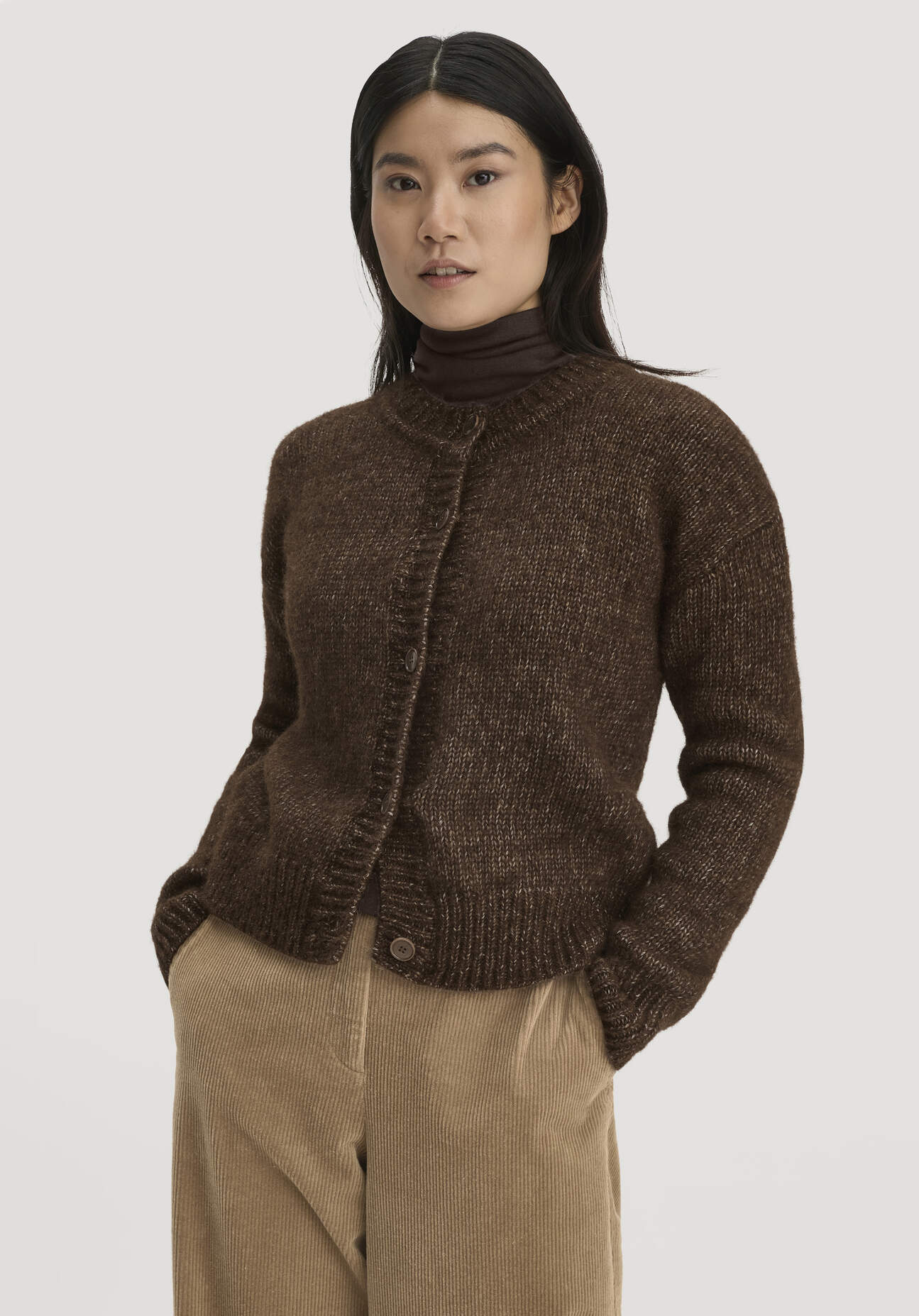 hessnatur Damen Strickjacke Relaxed aus Alpaka und Bio-Baumwolle - braun GrösseL