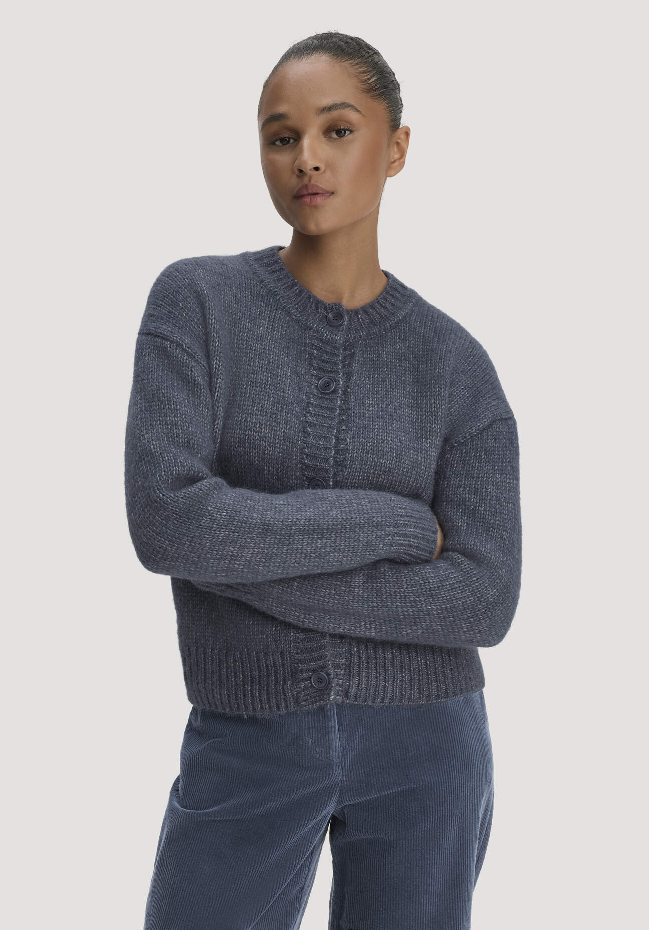 hessnatur Damen Strickjacke Relaxed aus Alpaka und Bio-Baumwolle - blau GrösseL