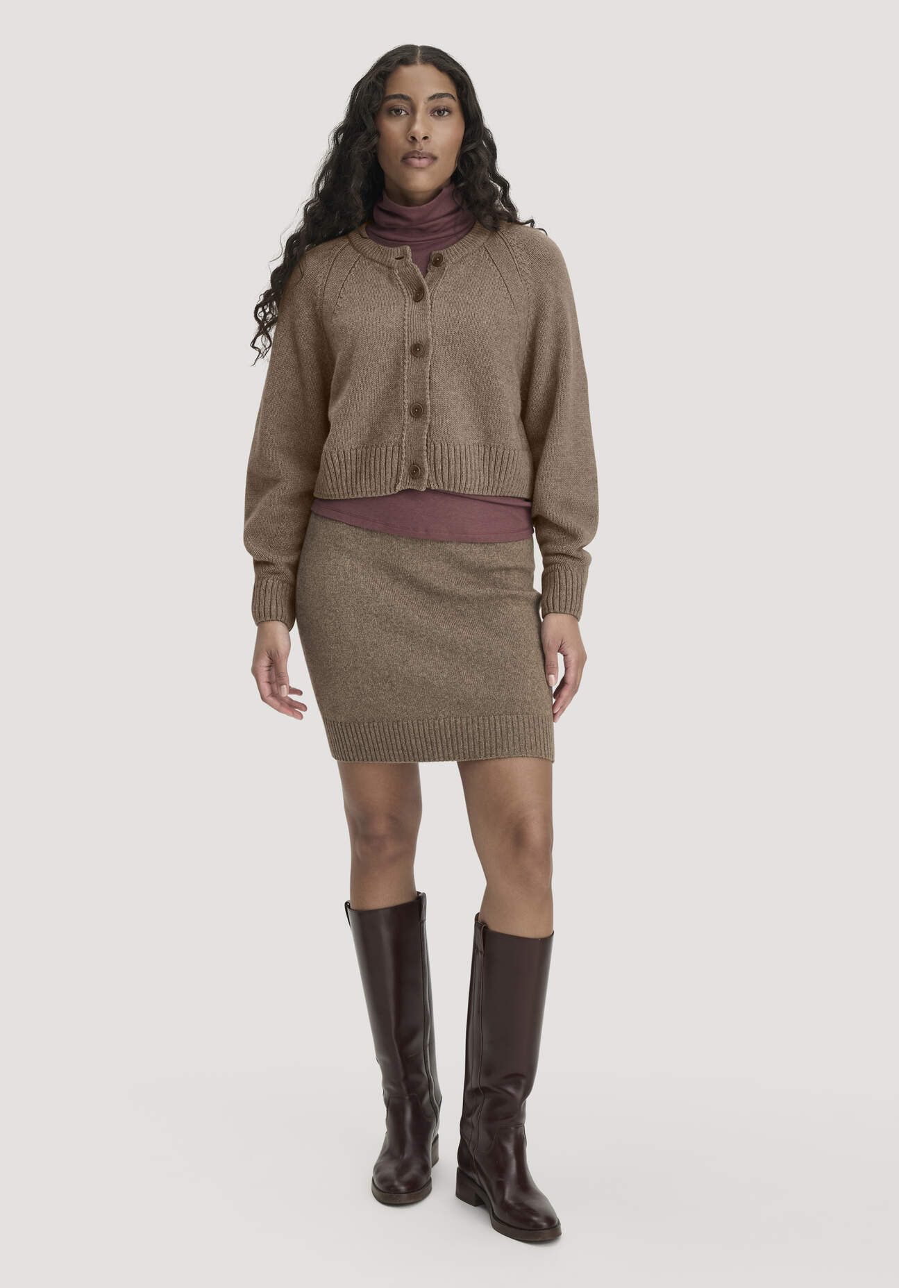 hessnatur Damen Strickrock Regular aus Bio-Merinowolle und Bio-Baumwolle - braun - Größe M