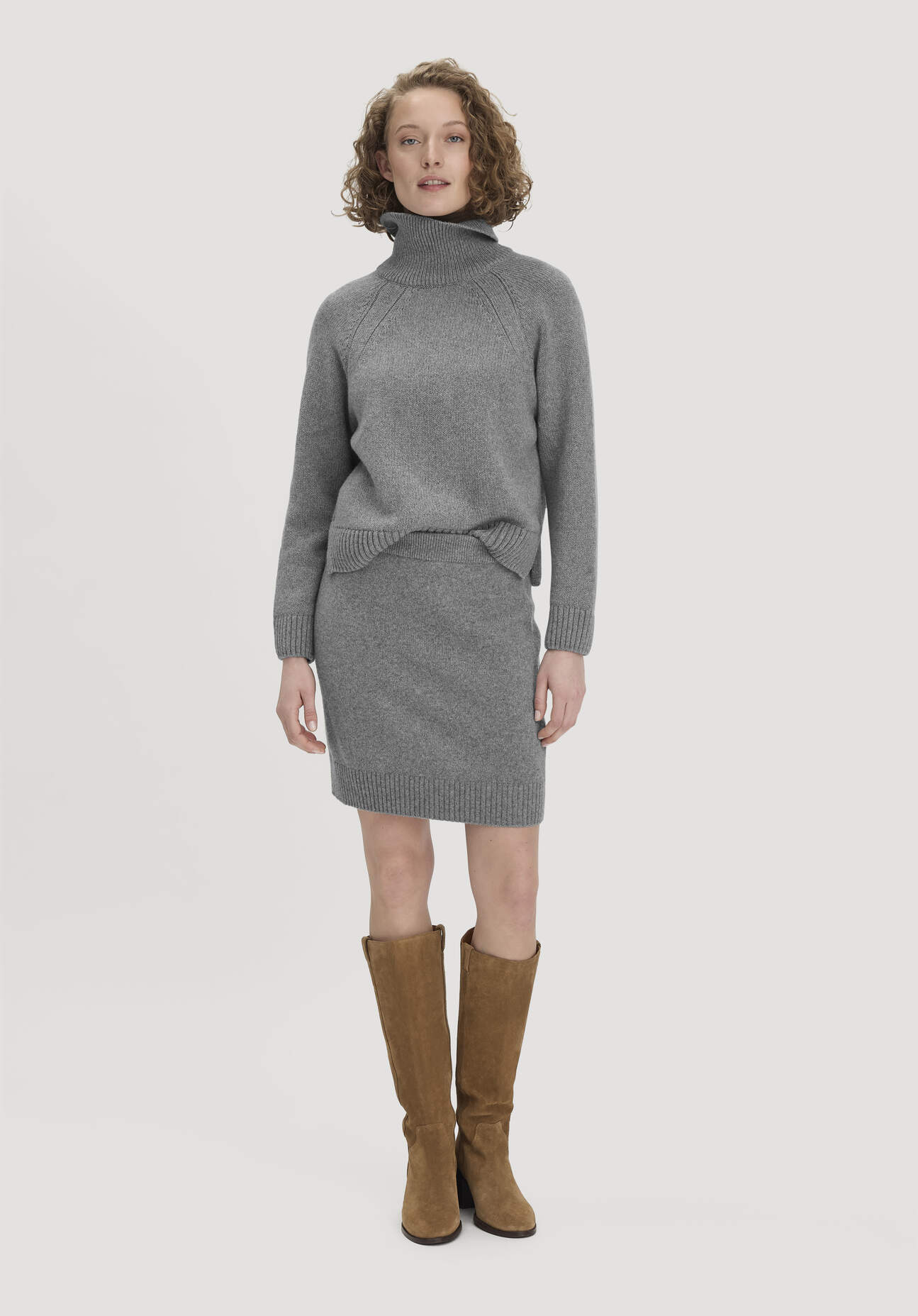 hessnatur Damen Strickrock Regular aus Bio-Merinowolle und Bio-Baumwolle - grau - Größe XS