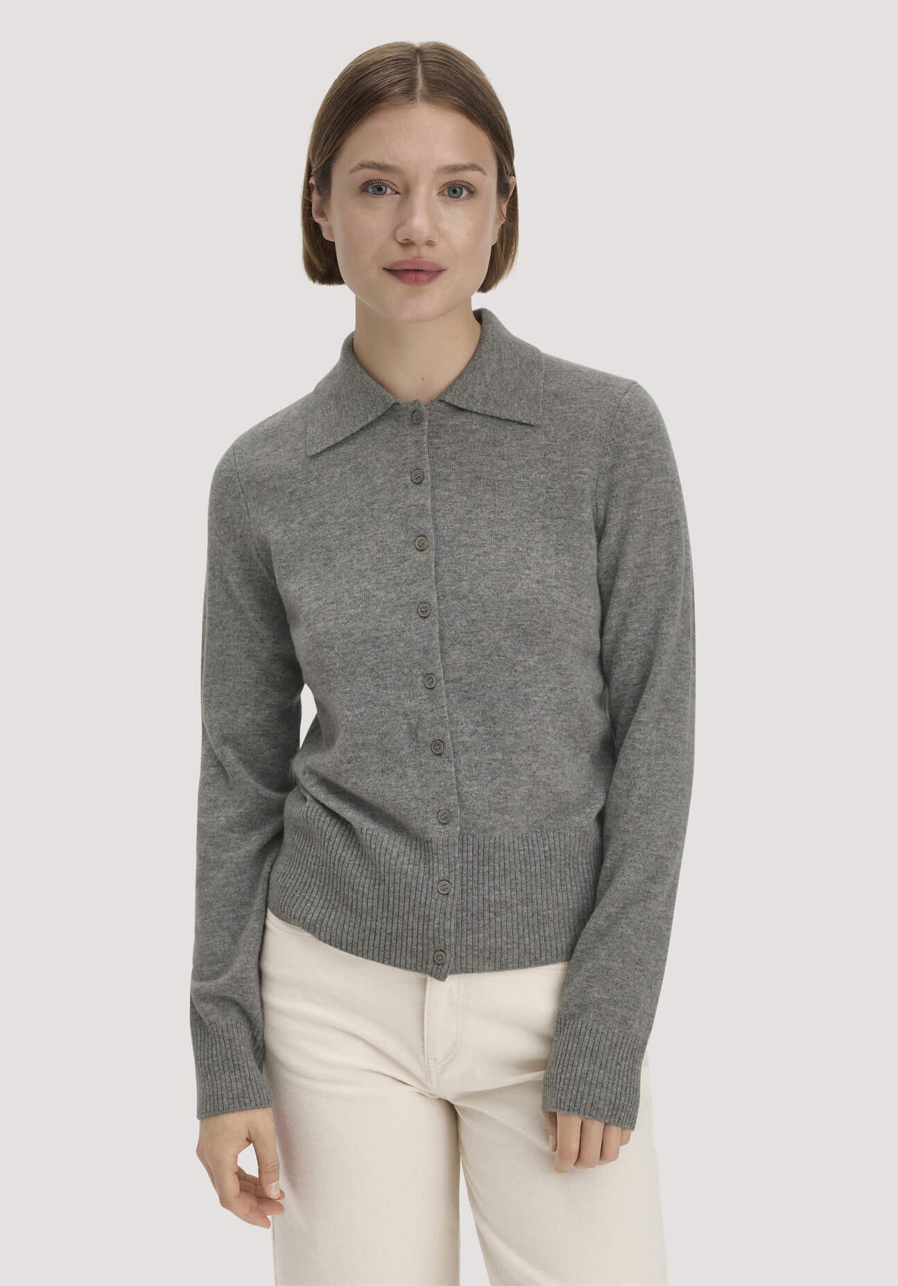 hessnatur Damen Strickjacke Regular aus Schurwolle mit Cashmere - grau - Größe L