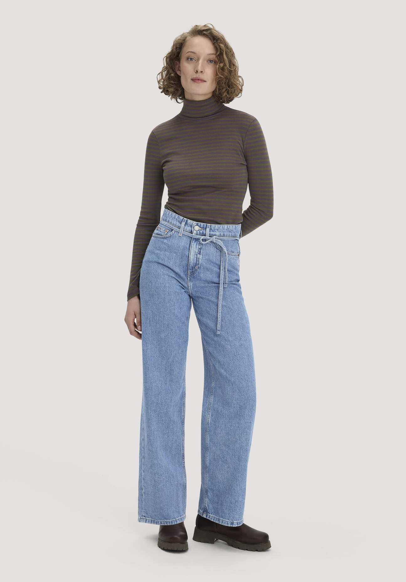 hessnatur Damen Streifen Softrib Longsleeve Fitted aus Bio-Baumwolle und Modal - grün Grösse34