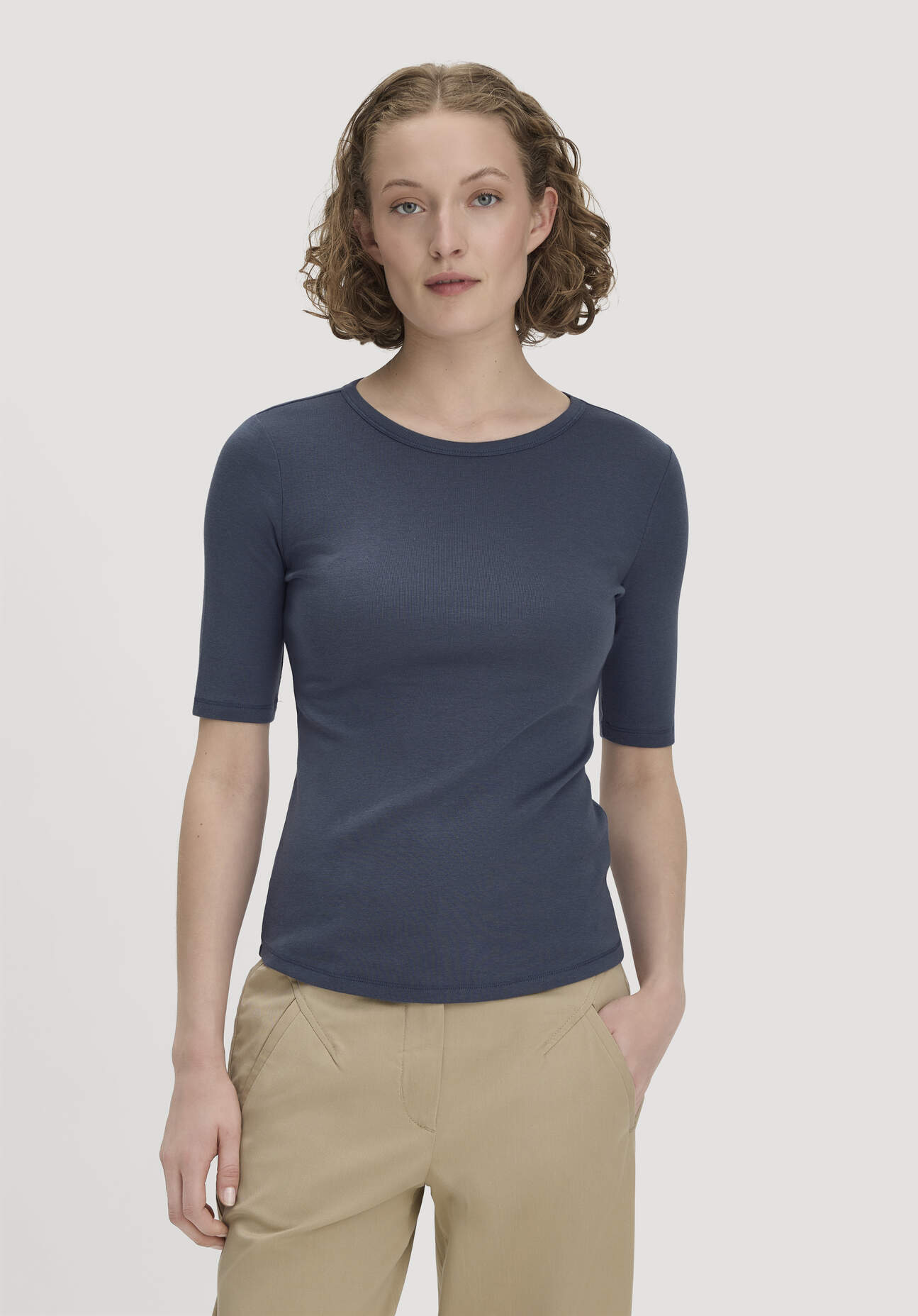 hessnatur Damen Softrib T-Shirt Fitted aus Bio-Baumwolle und TENCEL™ Modal - blau Grösse34