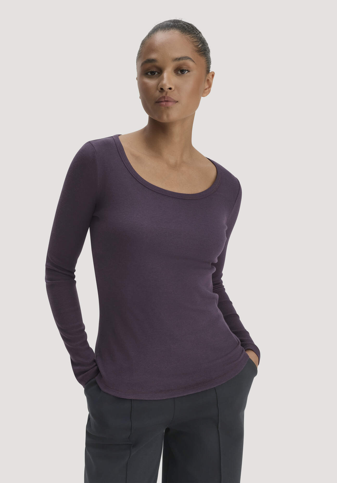hessnatur Damen Softrib Longsleeve Fitted aus Bio-Baumwolle und TENCEL™ Modal - lila Grösse34