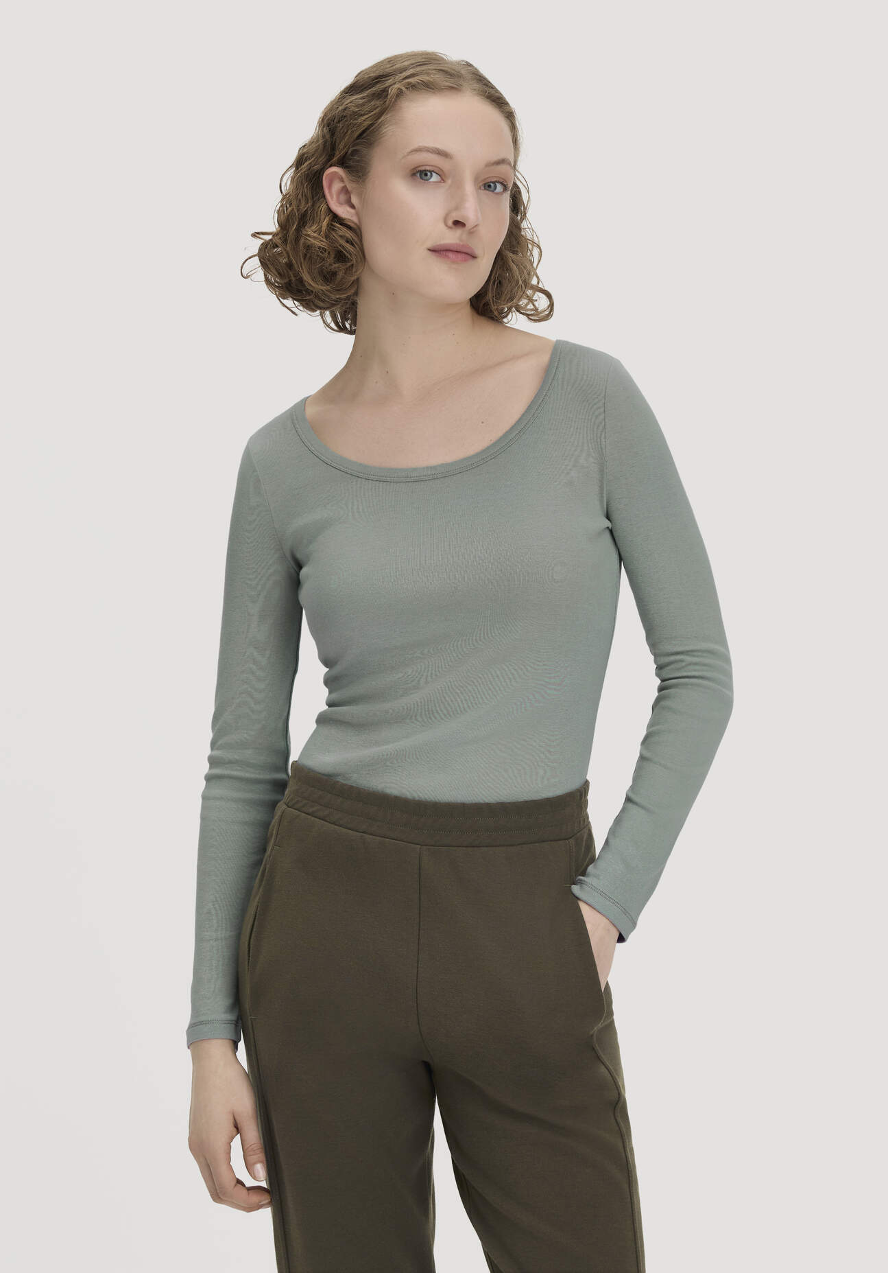 hessnatur Damen Softrib Longsleeve Fitted aus Bio-Baumwolle und TENCEL™ Modal - blau Grösse36