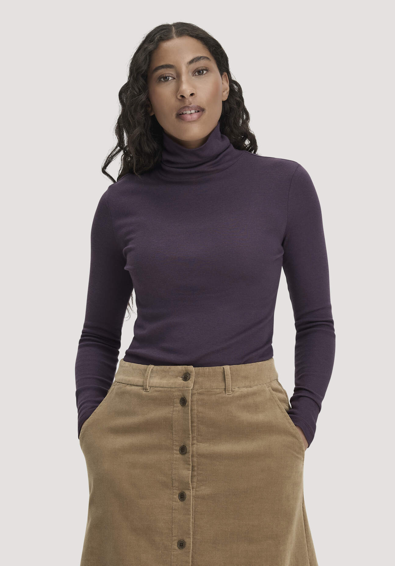 hessnatur Damen Softrib Longsleeve Fitted aus Bio-Baumwolle und TENCEL™ Modal - lila Grösse34