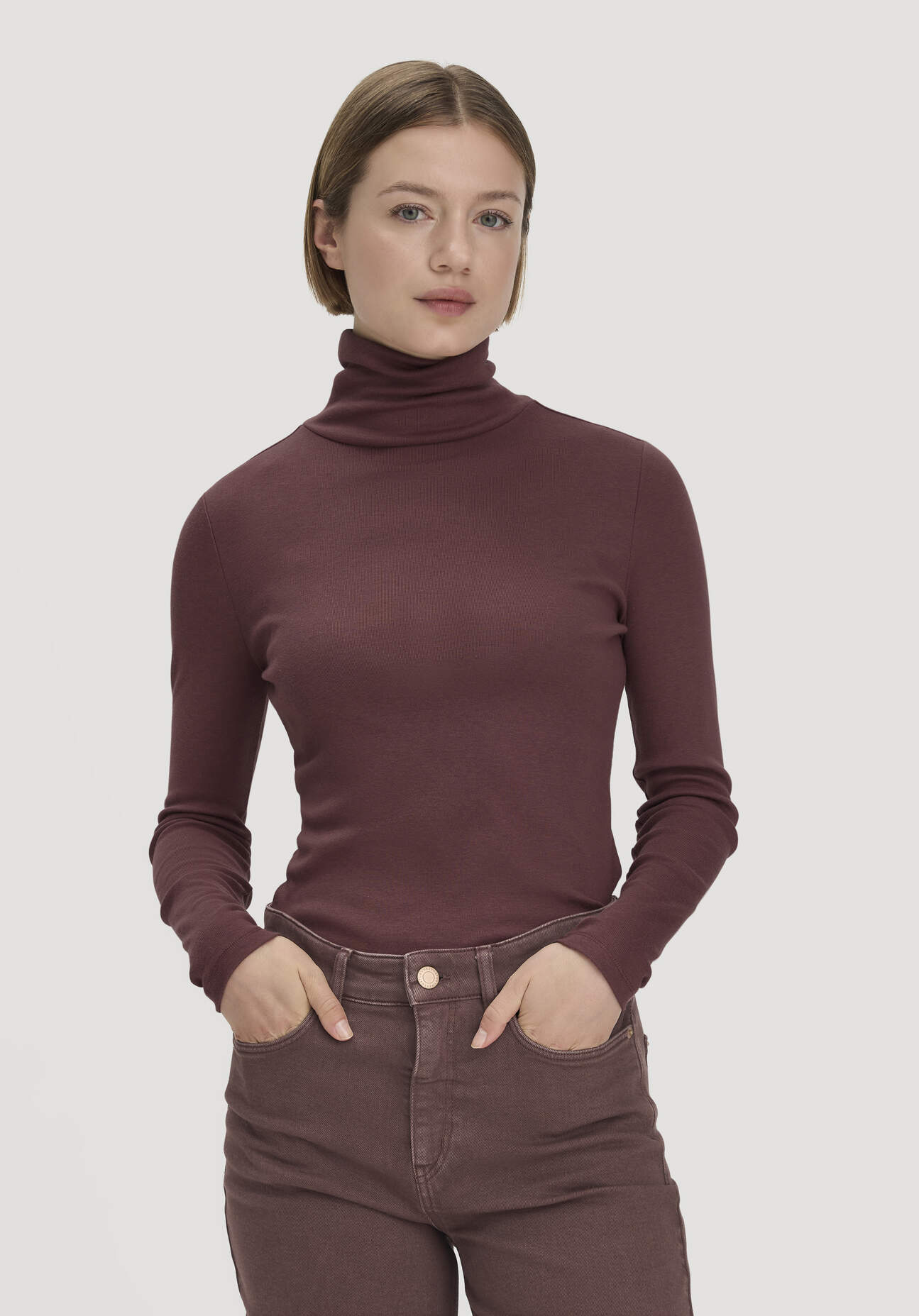 hessnatur Damen Softrib Longsleeve Fitted aus Bio-Baumwolle und TENCEL™ Modal - rot Grösse34