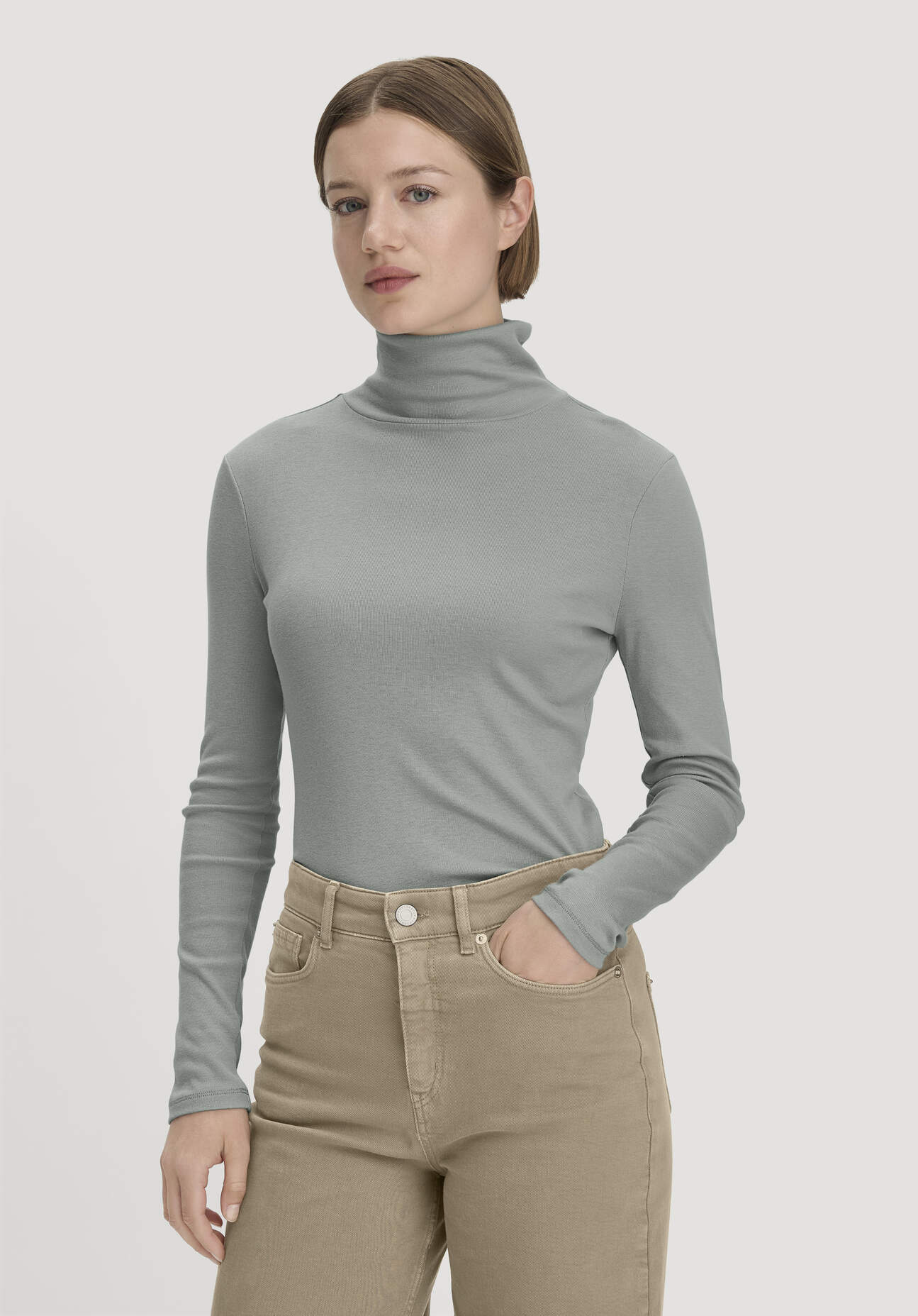 hessnatur Damen Softrib Longsleeve Fitted aus Bio-Baumwolle und TENCEL™ Modal - blau Grösse34