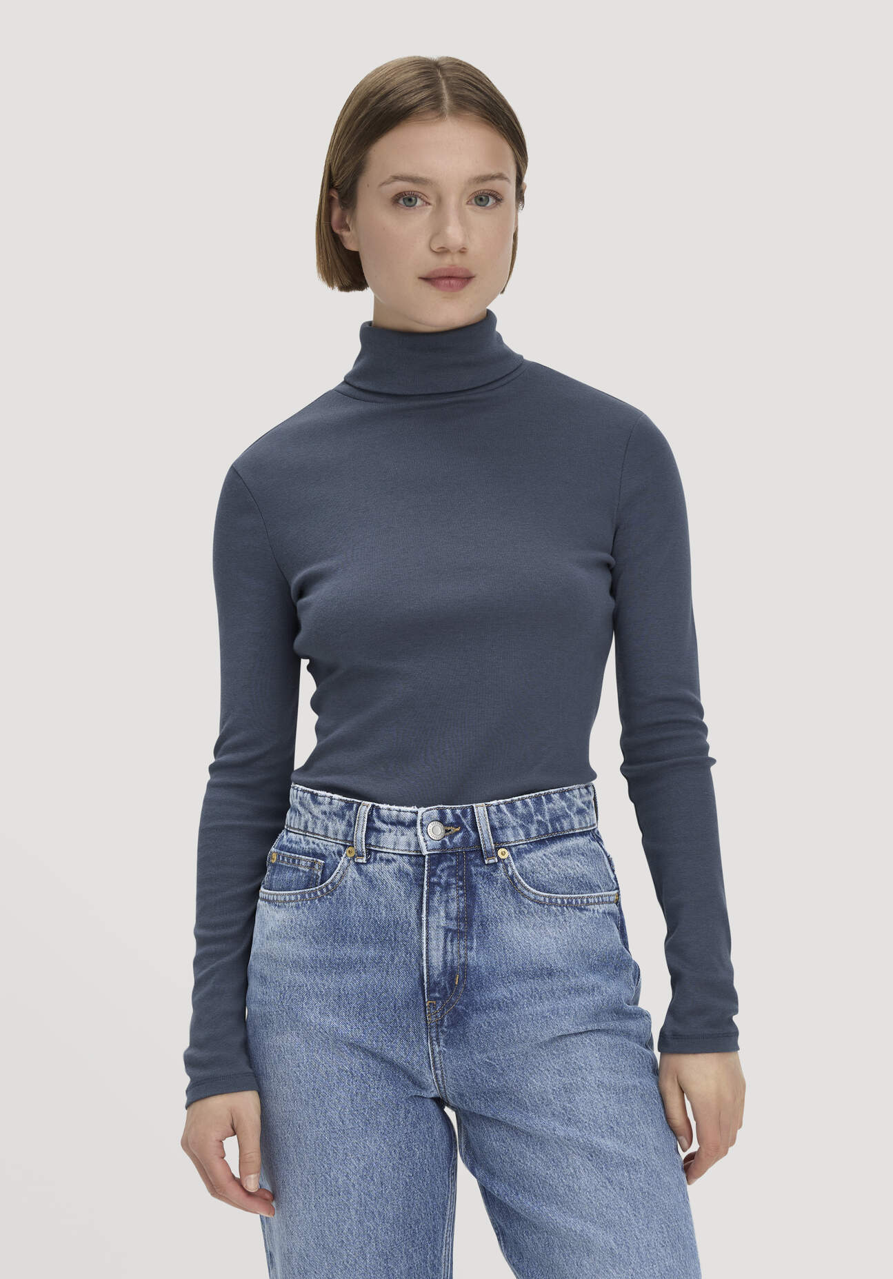 hessnatur Damen Softrib Longsleeve Fitted aus Bio-Baumwolle und TENCEL™ Modal - blau Grösse36