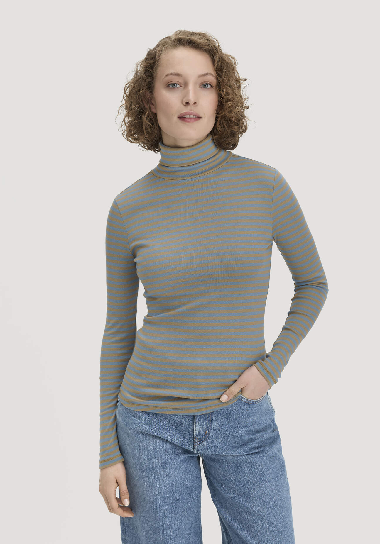 hessnatur Damen Streifen Softrib Longsleeve Fitted aus Bio-Baumwolle und Modal - blau Grösse34