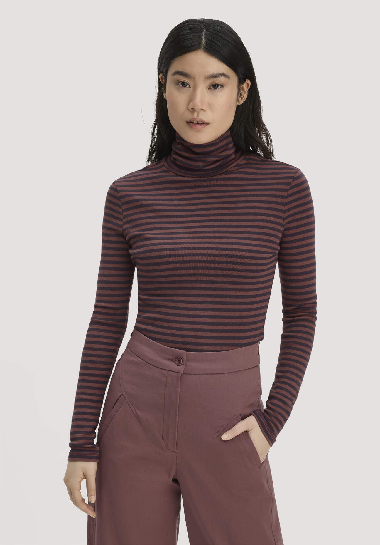 hessnatur Damen Streifen Softrib Longsleeve Fitted aus Bio-Baumwolle und Modal - rot Grösse34