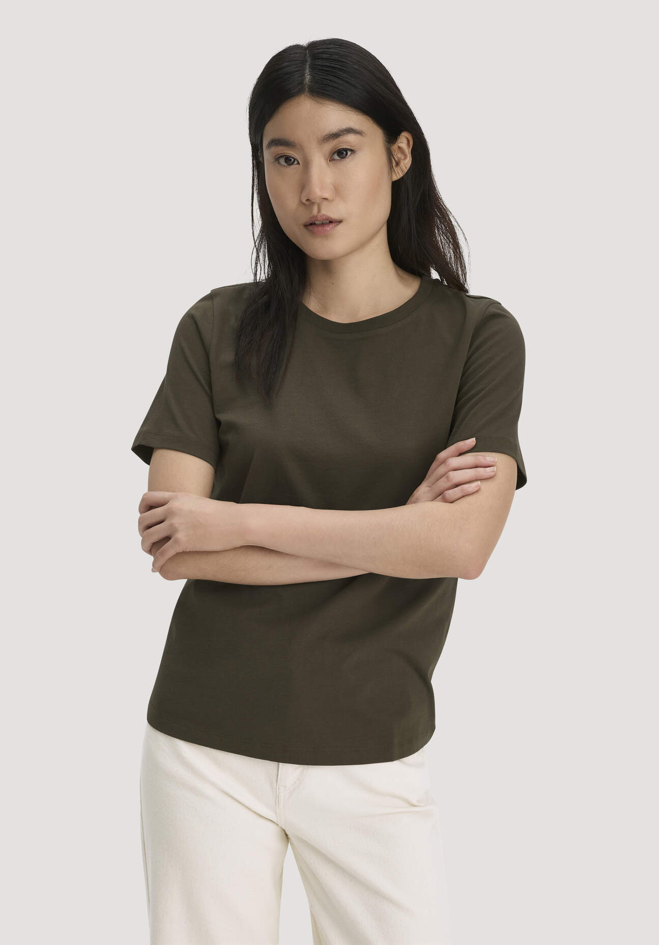 hessnatur Damen T-Shirt Regular aus Regenerative Organic Cotton (ROC) - grün Grösse40
