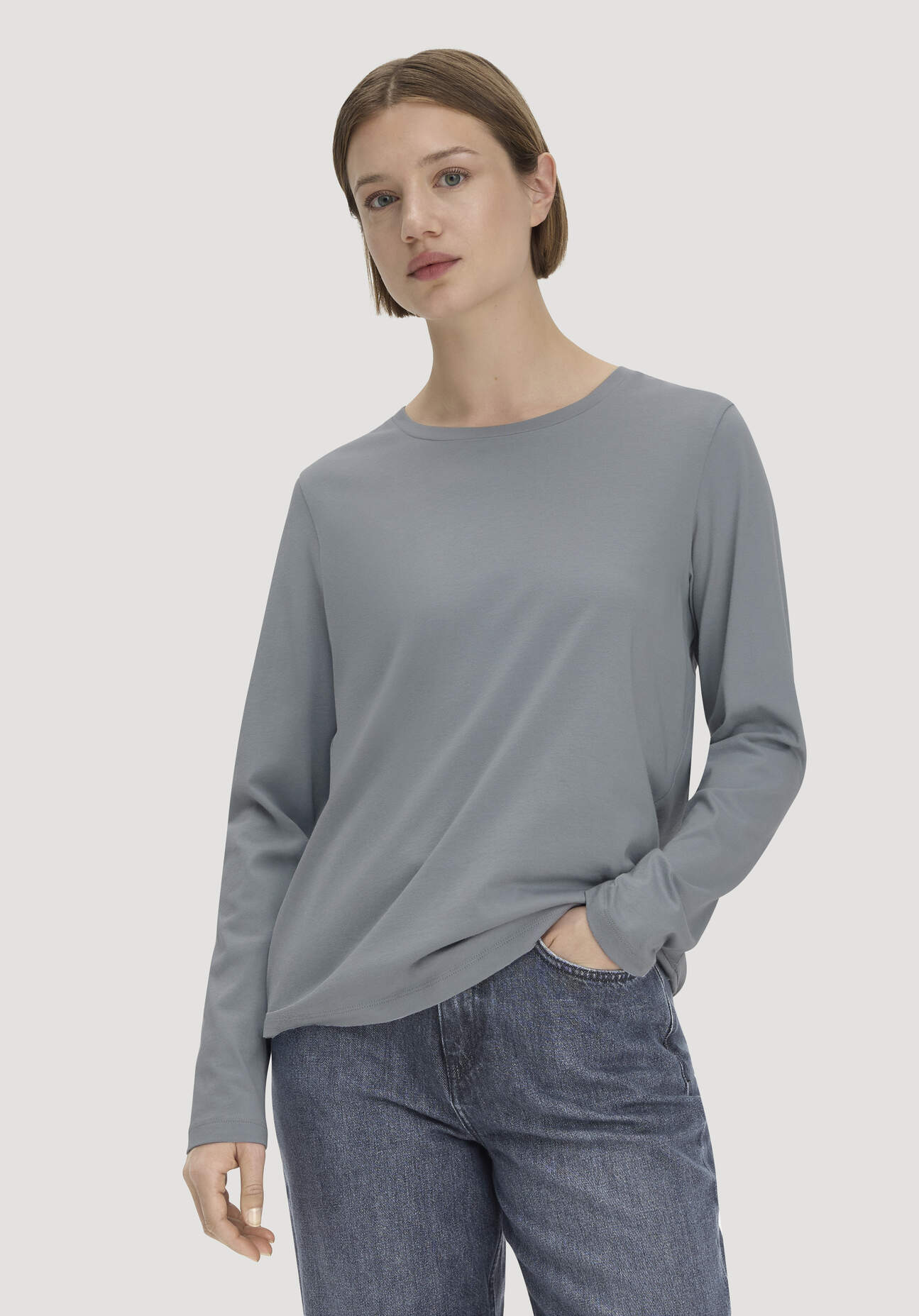 hessnatur Damen Longsleeve Relaxed aus Regenerative Organic Cotton (ROC) - blau - Größe 36