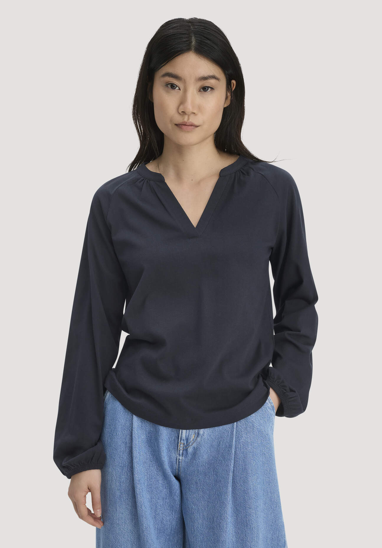 hessnatur Damen Jersey-Bluse Relaxed aus Bio-Baumwolle - blau Grösse34