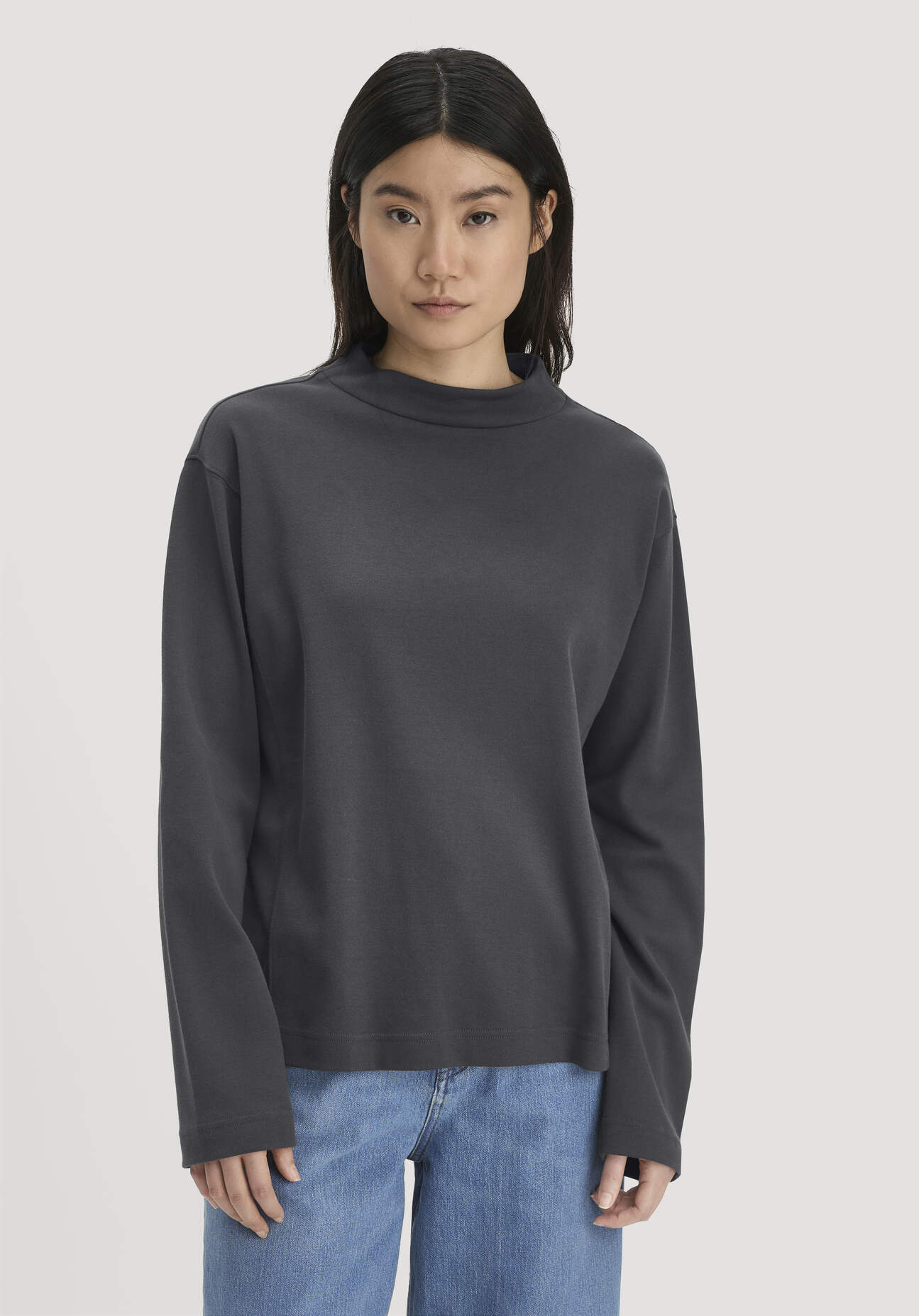 hessnatur Damen Longsleeve Oversize aus Bio-Baumwolle - grau GrösseL