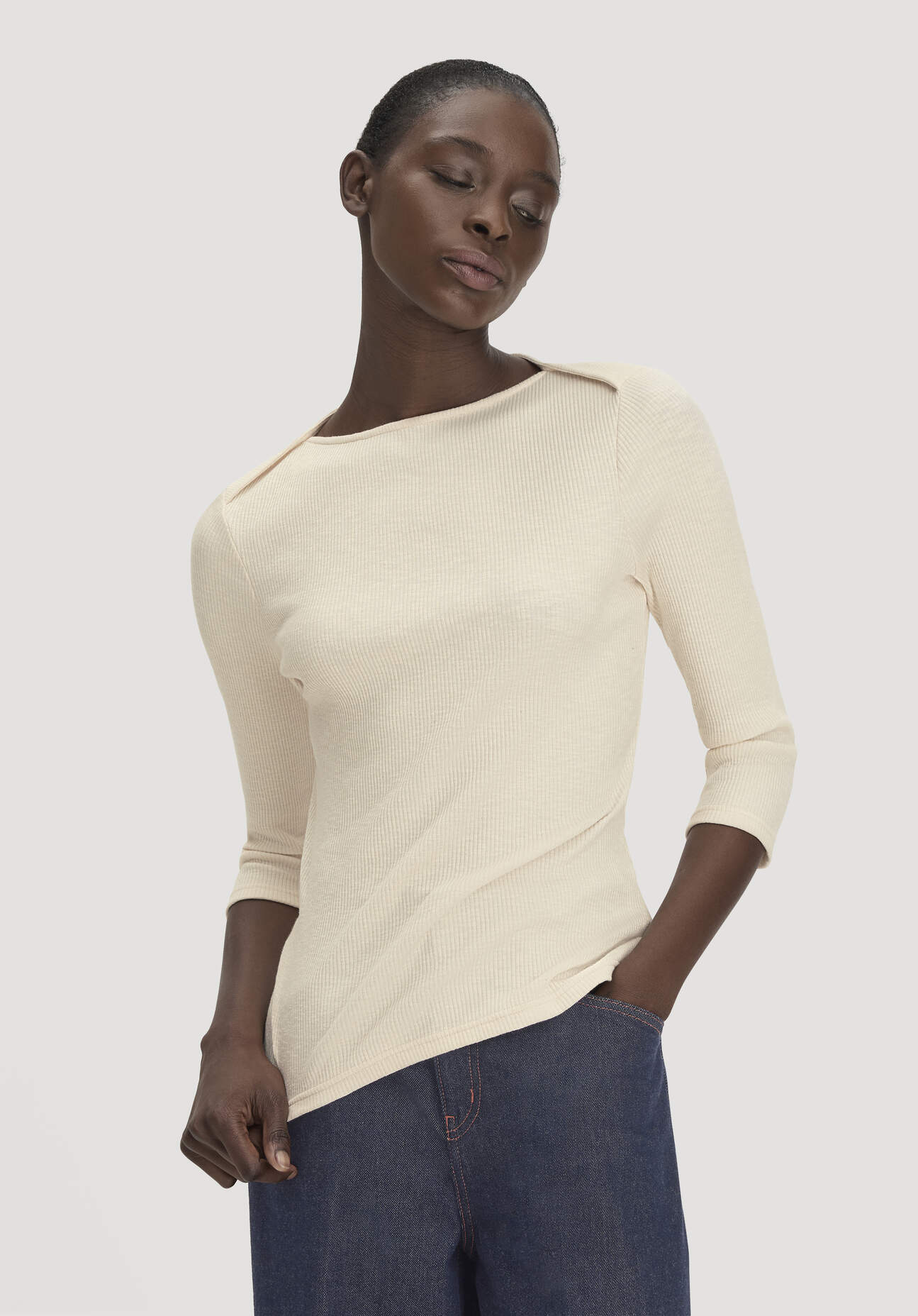 hessnatur Damen Boatneck Longsleeve Slim aus Bio-Baumwolle - weiß Grösse36
