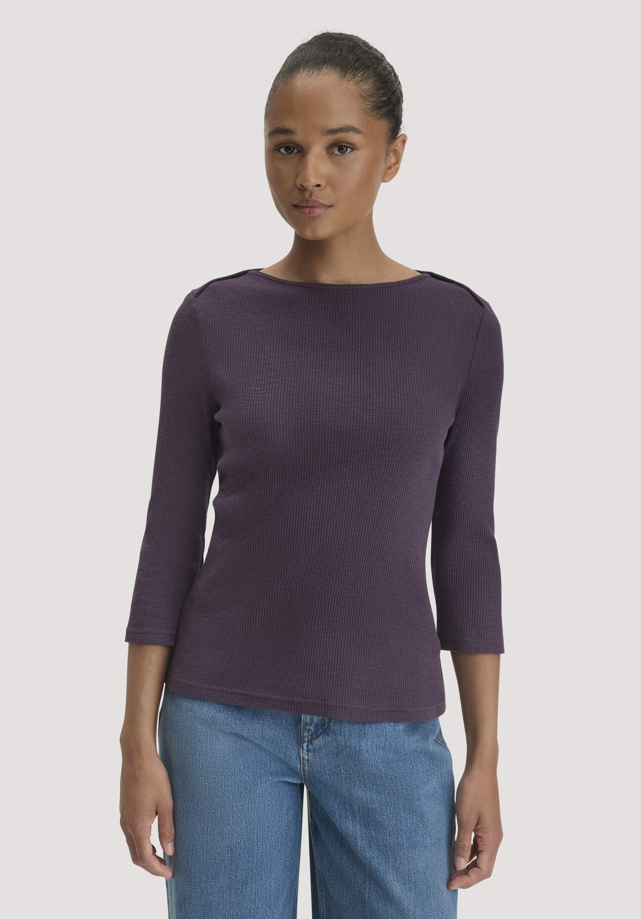hessnatur Damen Boatneck Longsleeve Slim aus Bio-Baumwolle - lila Grösse34