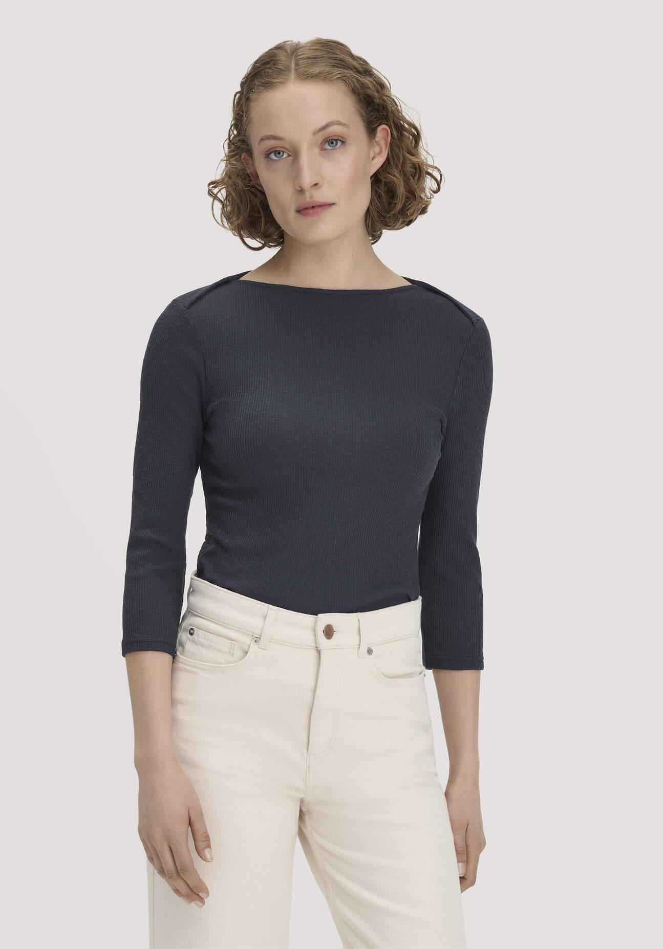 hessnatur Damen Boatneck Longsleeve Slim aus Bio-Baumwolle - blau Grösse36