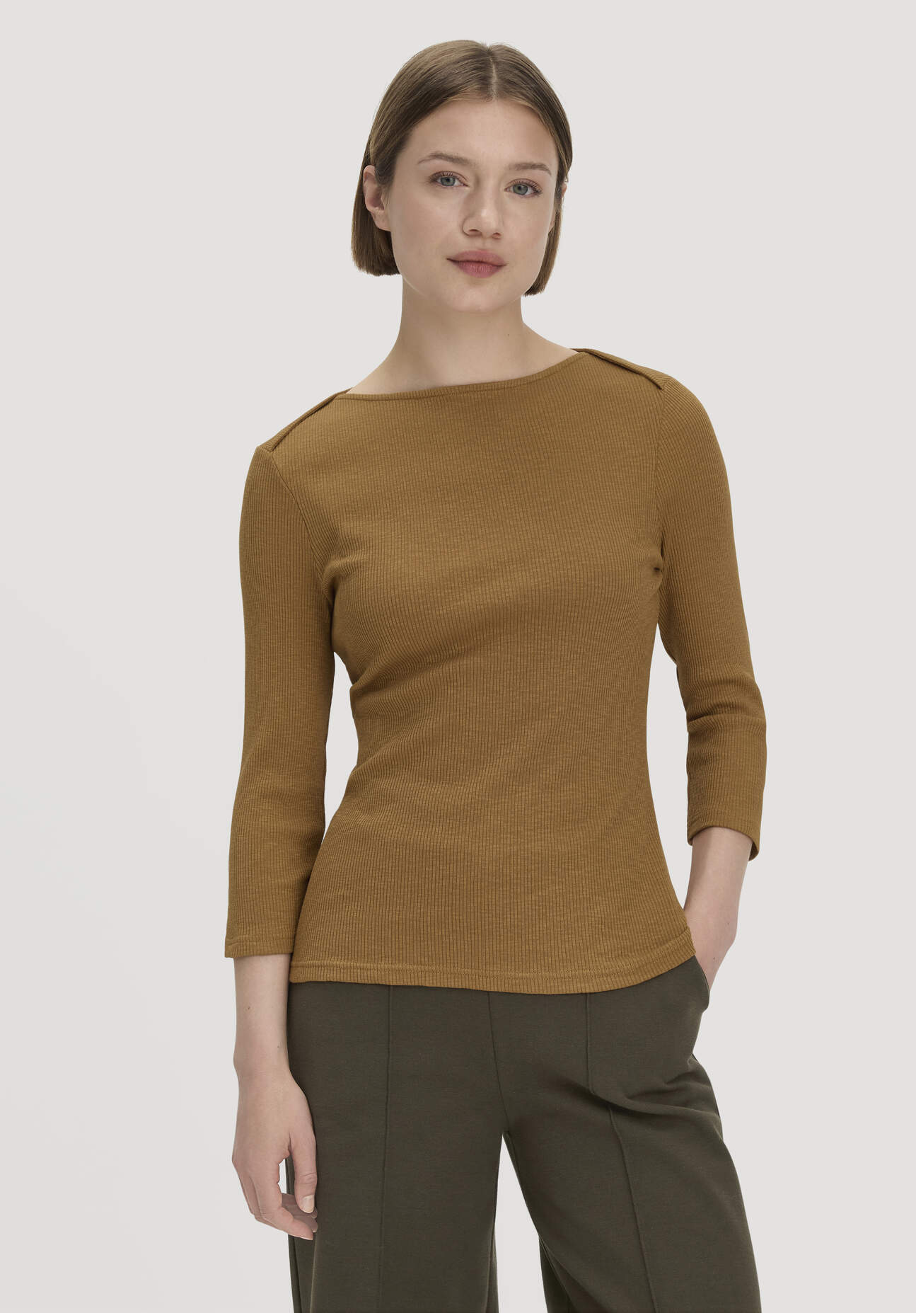 hessnatur Damen Boatneck Longsleeve Slim aus Bio-Baumwolle - orange Grösse34