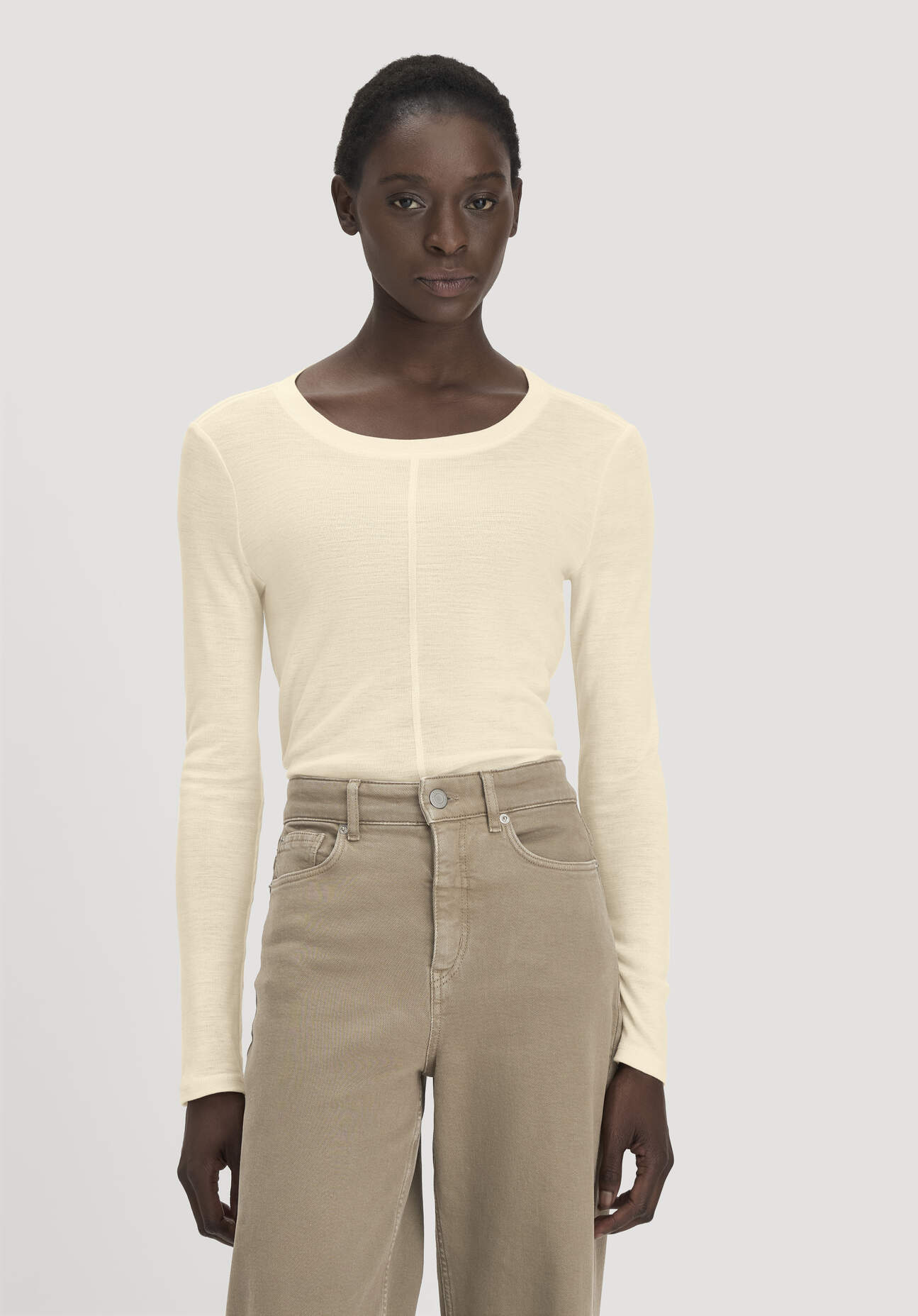 hessnatur Damen Longsleeve Slim aus Bio-Schurwolle und TENCEL™ Lyocell - gelb - Größe 36