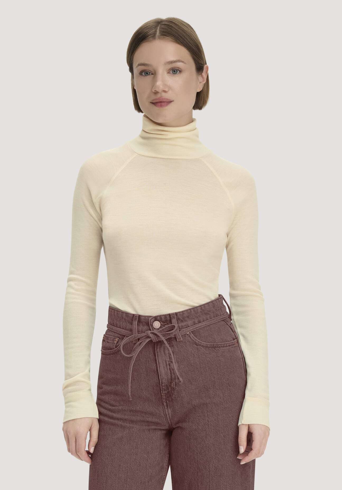 hessnatur Damen Longsleeve Slim aus Bio-Merinowolle und TENCEL™ Lyocell - gelb - Größe 38