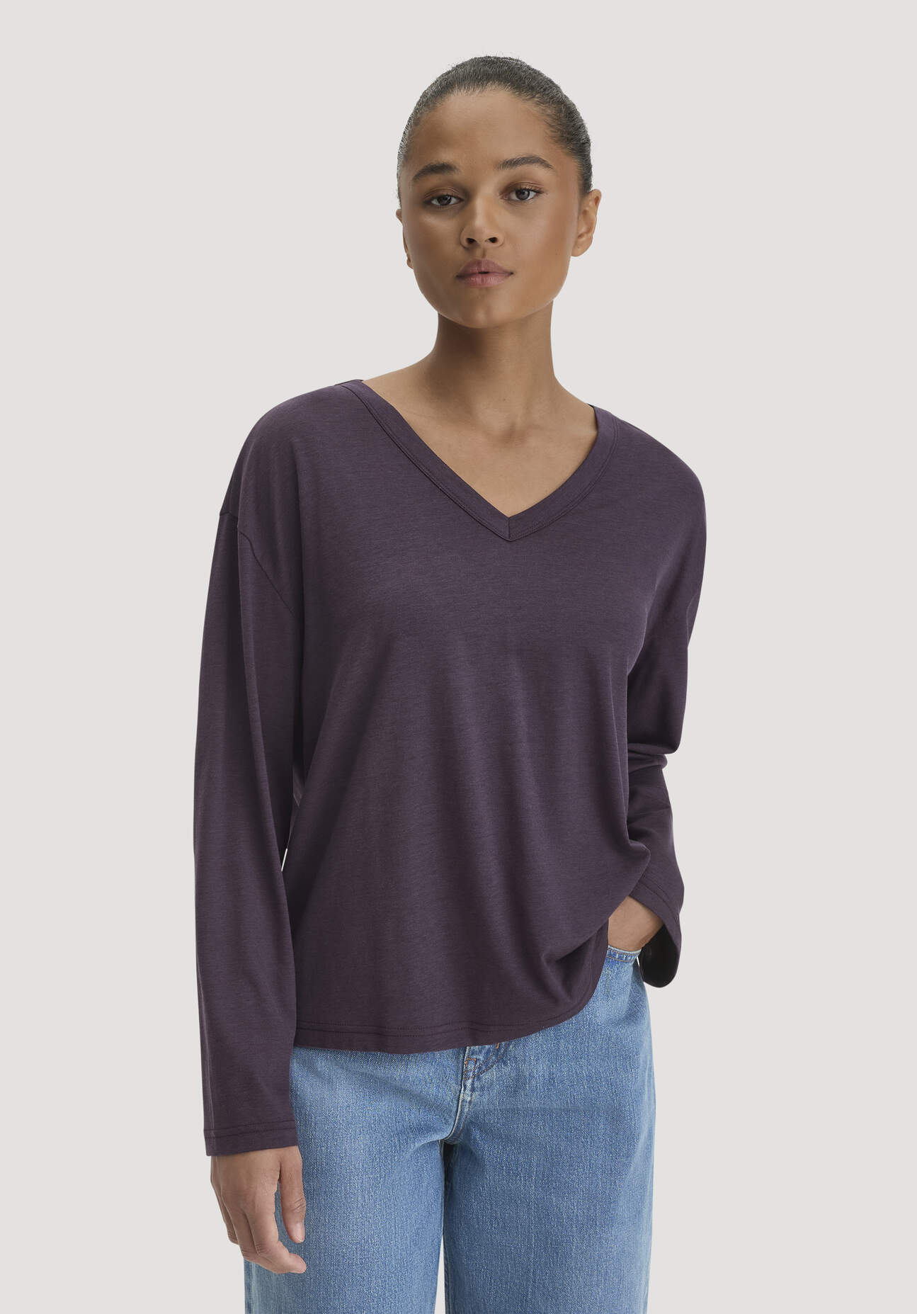 hessnatur Damen Longsleeve Oversize aus TENCEL™ Lyocell und Bio-Baumwolle - lila GrösseL