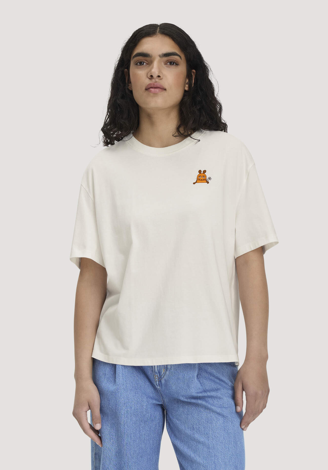 hessnatur Damen T-Shirt DIE MAUS Oversize aus Bio-Baumwolle mit recycelter Baumwolle - weiß - Größe L