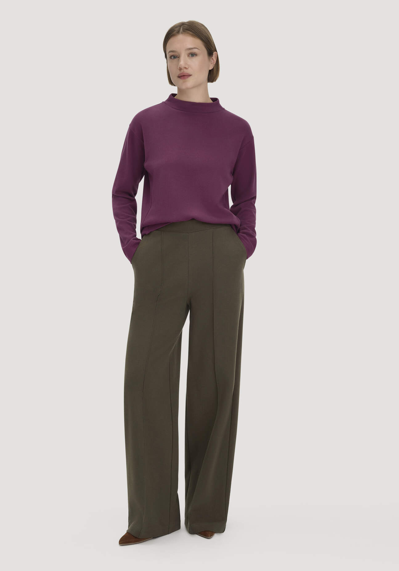 hessnatur Damen Hose Wide Leg Relaxed aus Bio-Baumwolle - grün Grösse34