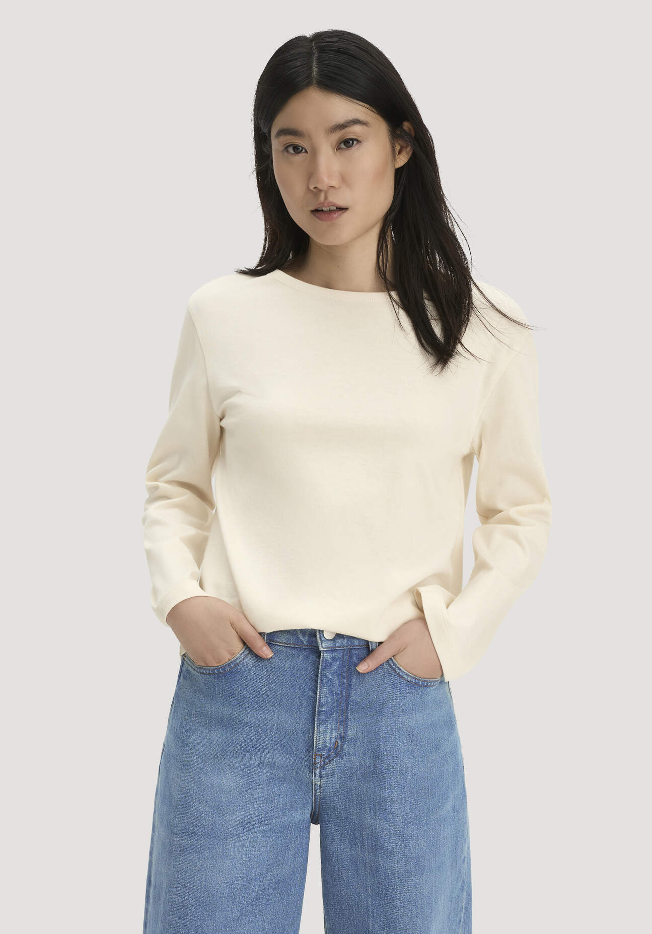 hessnatur Damen Heavy Jersey Longsleeve Relaxed aus Bio-Baumwolle - naturfarben Grösse34