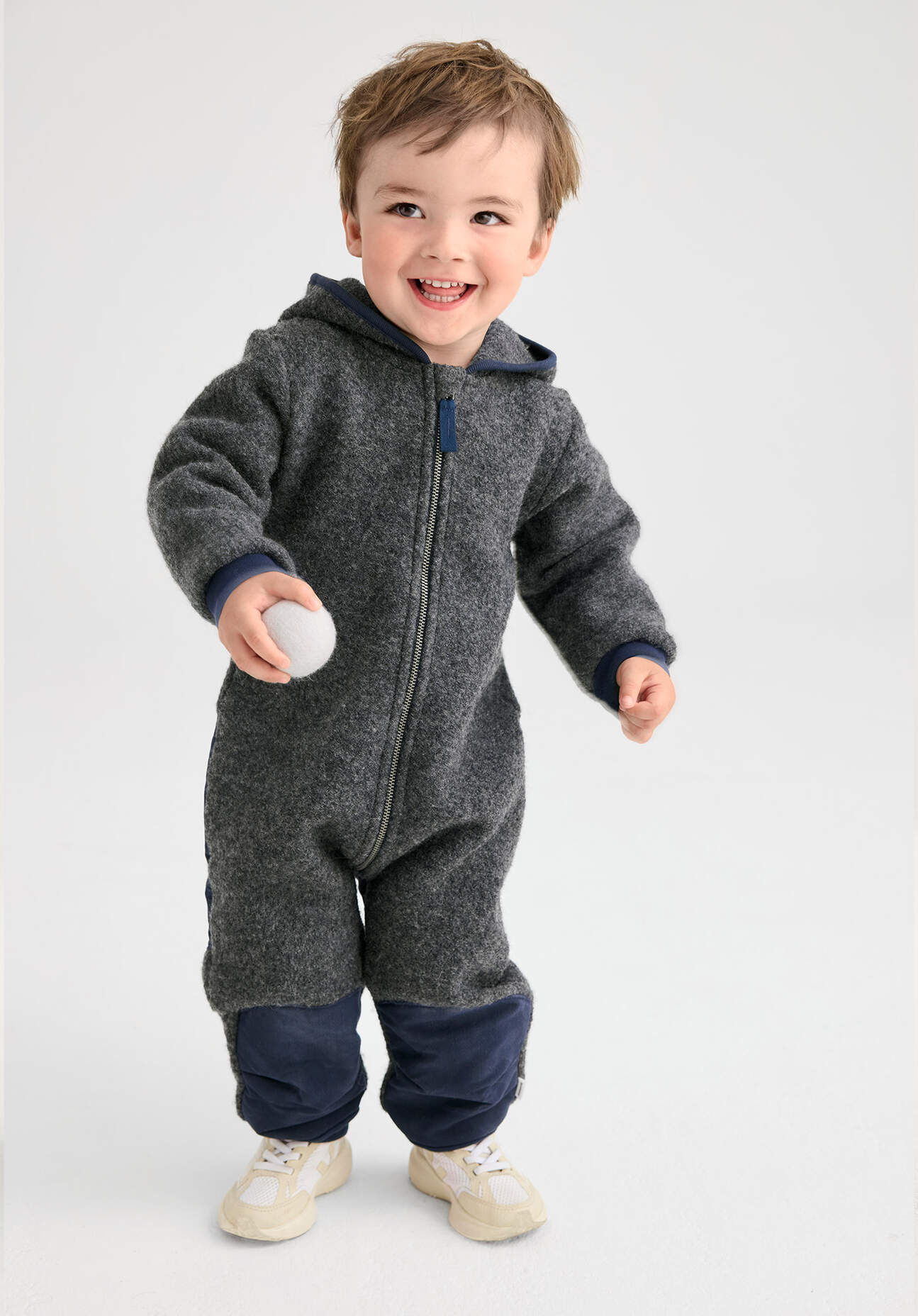 hessnatur Baby Wollwalk Overall aus Bio-Merinowolle mit Softshell - grau - Größe 86/92